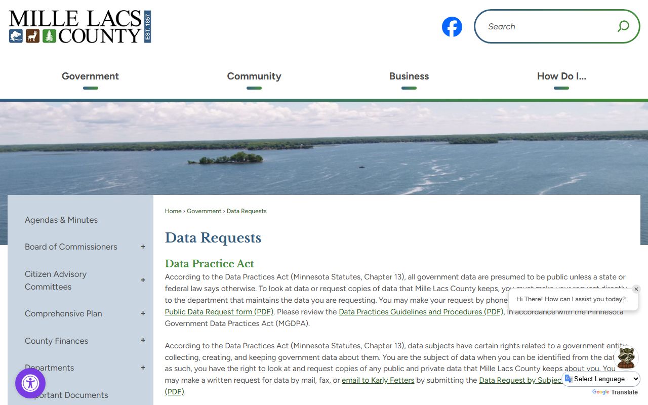 Mille Lacs County booking photo records request instructions