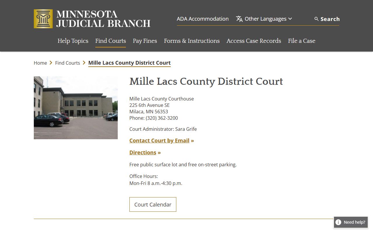 Mille Lacs County court records after arrest district court page