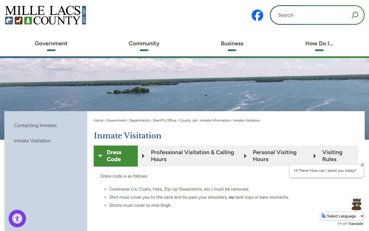 Mille Lacs County Jail visitation schedule and Securus Video Connect rules